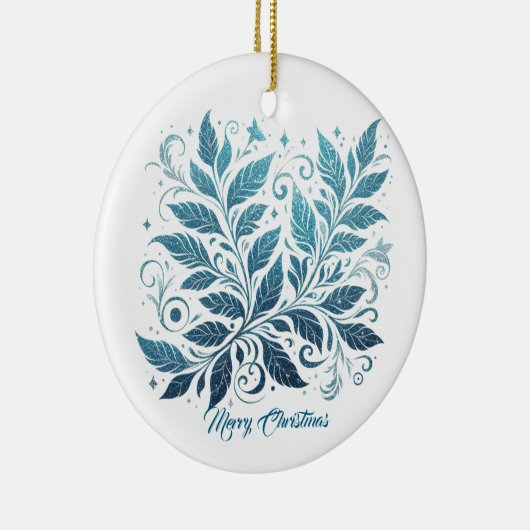 Blue Ombre Filigree Leaf Muster Keramik Ornament (Rechts)