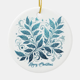 Blue Ombre Filigree Leaf Muster Keramik Ornament