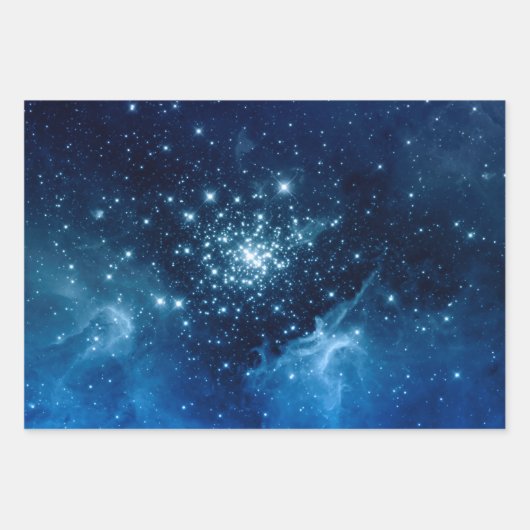Blue Ombre Funkelnd Stars Celestial Mix Geschenkpapier Set (Vorderseite 2)