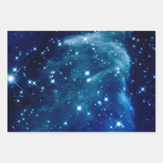 Blue Ombre Funkelnd Stars Celestial Mix Geschenkpapier Set (Vorderseite)