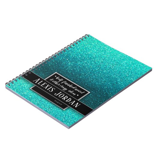 Blue Ombre Glitzer Glitzern Schwarz-weiß Monogram Notizblock (Linke Seite)