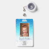 Blue ombre Glitzer Marmor Logo Mitarbeiter Foto Ausweis (Vorderseite mit Ausziehbar)