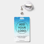 Blue ombre Glitzer Marmor Logo Mitarbeiter Foto Ausweis (Rückseite mit Ausziehbar)
