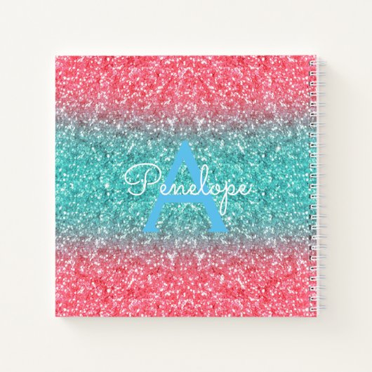 Blue Ombre Glitzer und Monogram Sketchbook Notizblock (Rückseite)