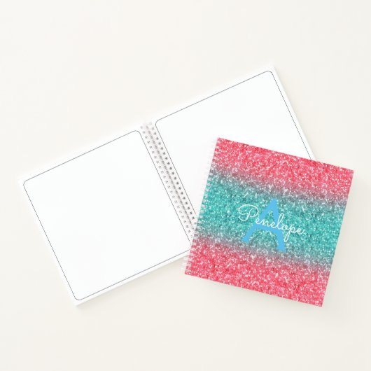 Blue Ombre Glitzer und Monogram Sketchbook Notizblock (Innenseite)