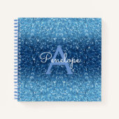Blue Ombre Glitzer und Monogram Sketchbook Notizblock (Vorderseite)