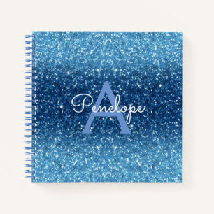 Blue Ombre Glitzer und Monogram Sketchbook Notizblock
