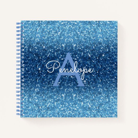 Blue Ombre Glitzer und Monogram Sketchbook Notizblock (Vorderseite)