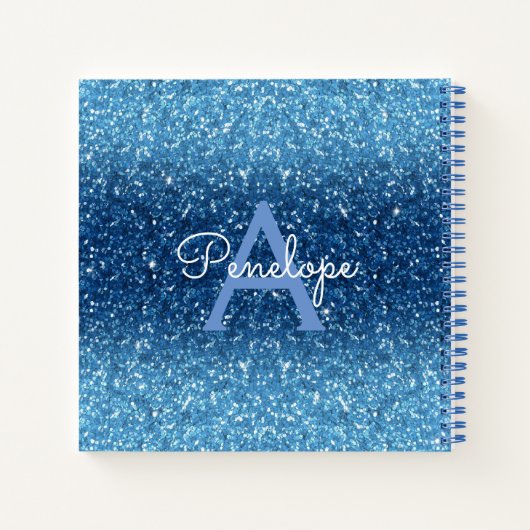 Blue Ombre Glitzer und Monogram Sketchbook Notizblock (Rückseite)