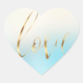 Blue Ombre Gold Liebe Herz-Aufkleber