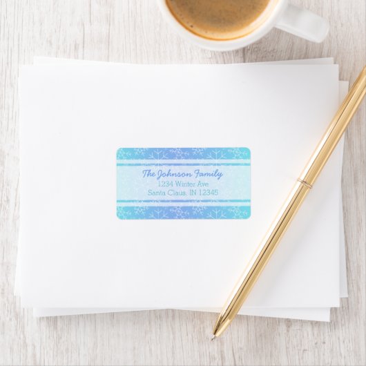 Blue Ombre Hand Drawn Snowflake Address Labels Adressaufkleber (Insitu)