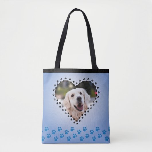 Blue Ombre Heart Paw druckt Custom Dog Mama Tasche (Vorderseite)