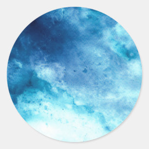 Blue Ombre Inkblot Spritzer Wasserfarbmuster Runder Aufkleber