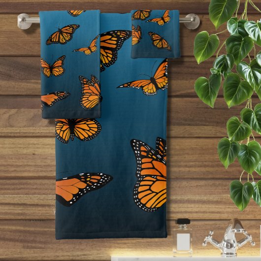 Blue Ombre Monarch Butterflies Badhandtuch Set