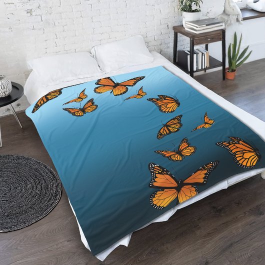 Blue Ombre Monarch Butterflies Fleecedecke