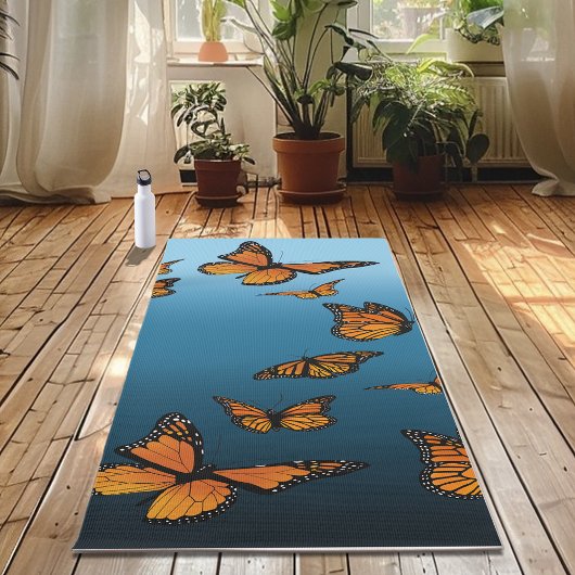 Blue Ombre Monarch Butterflies Yogamatte