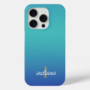 Blue Ombre Monogram Script Modern Case-Mate iPhone Hülle