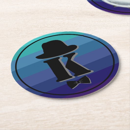 Blue Ombre Name Initial Monogram for Men Runder Pappuntersetzer (Angewinkelt)