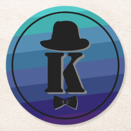 Blue Ombre Name Initial Monogram for Men Runder Pappuntersetzer