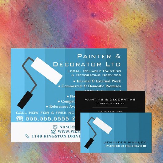 Blue Ombre & Paint Roller, Painter & Decorator Visitenkarte