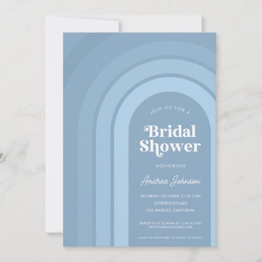 Blue Ombre Retro Script Boho Rainbow Brautparty Einladung (Vorderseite)