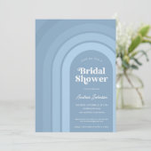 Blue Ombre Retro Script Boho Rainbow Brautparty Einladung (Stehend Vorderseite)