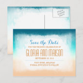 Blue ombre Save the Date Postkarten (Vorne/Hinten)