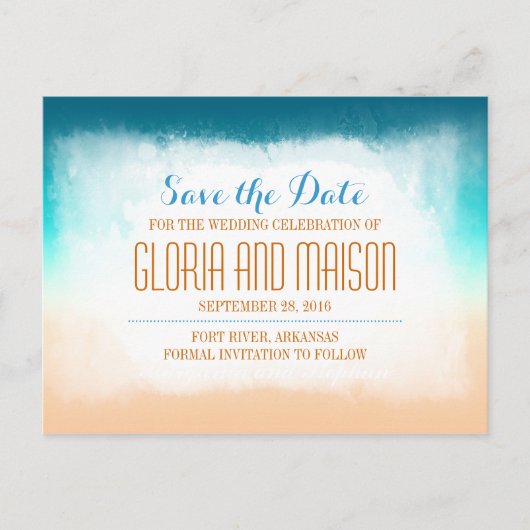 Blue ombre Save the Date Postkarten (Vorderseite)