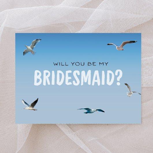 Blue Ombre Seagulls Coastal Bridesmaid Vorschlag Karte