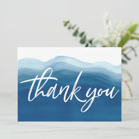 Blue Ombre Wasserfarbe Vielen Dank Karte (Stehend Vorderseite)