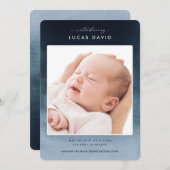 Blue Ombre Watercolor Foto Geburtsankündigung Einladung (Vorne/Hinten)