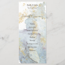 Blue Ombre Watercolor Gold Brown Script Wedding Programm