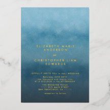 Blue Ombre Watercolor Minimalistisch Wedding Gold