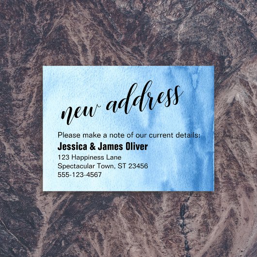 Blue Ombre Watercolor New Address Handout Card Visitenkarte