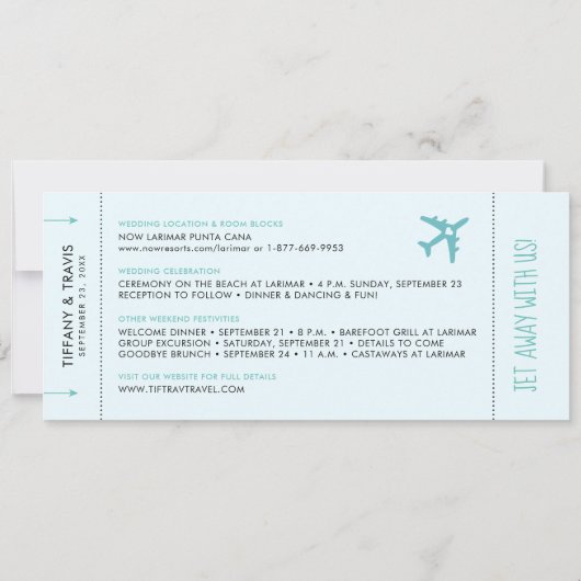 Blue Ombre Wedding Boarding Pass Save the Date Ankündigung (Rückseite)