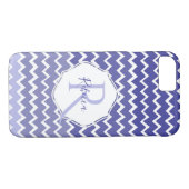 Blue Ombre Zickzack Personalisierter iPhone Case (Rückseite (Horizontal))