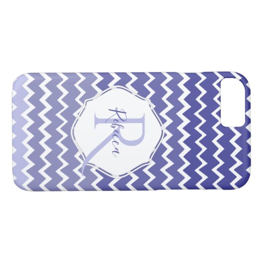 Blue Ombre Zickzack Personalisierter iPhone Case (Rückseite (Horizontal))
