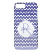 Blue Ombre Zickzack Personalisierter iPhone Case (Rückseite)