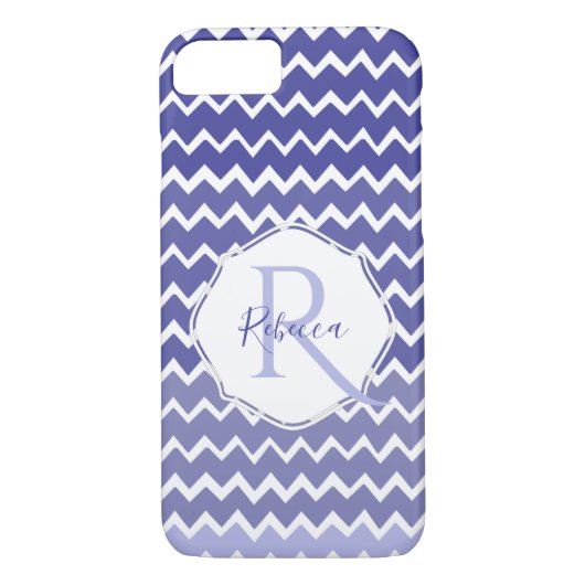 Blue Ombre Zickzack Personalisierter iPhone Case (Rückseite)