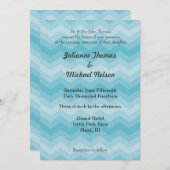 Blue Ombre Zickzack Stripes Wedding Einladung (Vorne/Hinten)