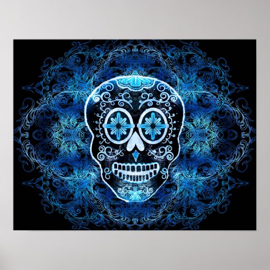 Blue on Black Calavera Print Poster (Vorne)