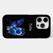 Blue on Black Floral Butterfly Personalisiert Case-Mate iPhone Hülle (Rückseite (Horizontal))