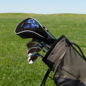 Blue on Black Floral Butterfly Personalisiert Golf Headcover (In SItu)