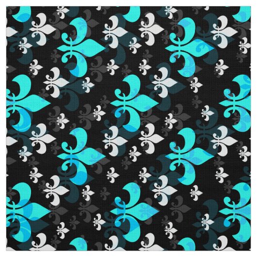 Blue on Black Lilie Stoff (Muster)