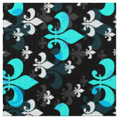 Blue on Black Lilie Stoff (Nahaufnahme)