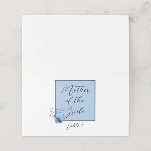 Blue on Blue, Blume Blossom Wedding Platzkarte (Außenseite Aufgefaltet)