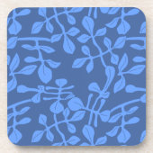 Blue on Blue Leaf Pattern Untersetzer Set von sech (Vorderseite)