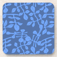 Blue on Blue Leaf Pattern Untersetzer Set von sech