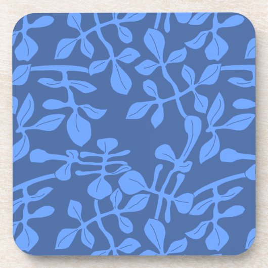 Blue on Blue Leaf Pattern Untersetzer Set von sech (Vorderseite)