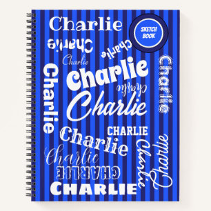 Blue on Blue Stripes Karo Personalisierter Name Ar Notizblock